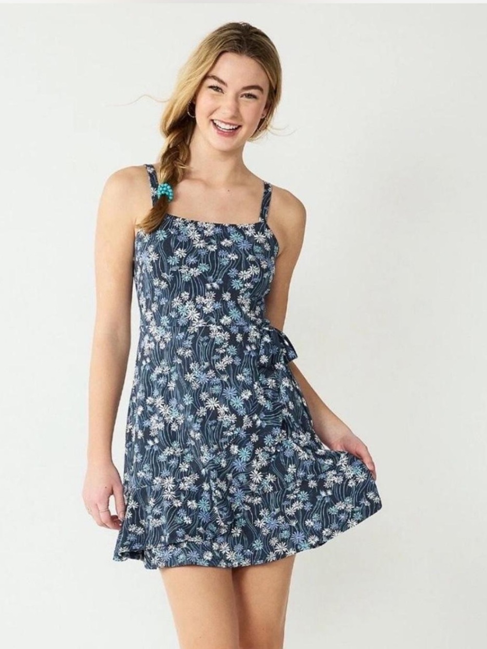 SO Navy Floral Mini Sundress with Tie Detail